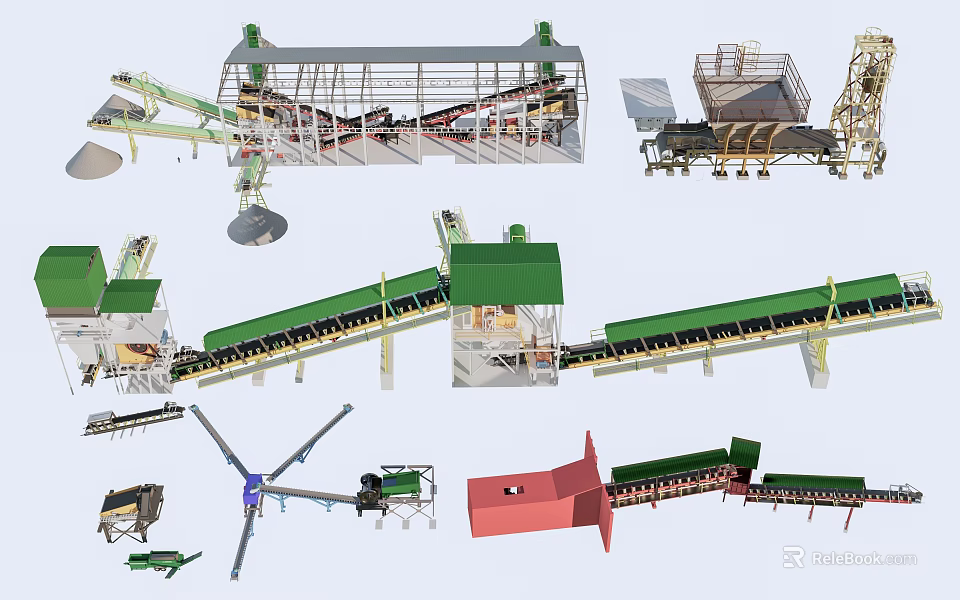 Industrial Functional Vehicles With Conveyor Systems Mechanical Arms And Material Handling Equipment 3d model 