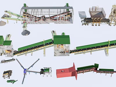 Industrial Functional Vehicles With Conveyor Systems Mechanical Arms And Material Handling Equipment 3d model