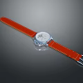 Classic Fashion Watch With Red Leather Strap Silver Dial White Face And Orange Stitching
