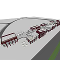 Commercial Street Night View With Red Brick Archways Glass Walkway And Landscaped Square