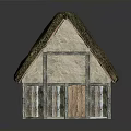 Traditional Cottage Structure With Thatch Roof And Wooden Striped Walls