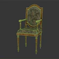 Classic Wooden Chair with Patterned Fabric Upholstery Ornate Carved Frame and Elegant Armrests Design