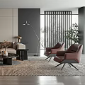Modern Living Room Interior With Sofa Armchairs Coffee Table And Floor Lamp