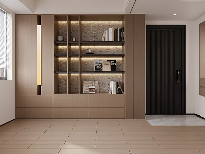 Modern Wooden Bookcase With LED Lighting Open Shelves Books And Decorative Items 3d model