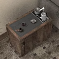 Dark Wooden Side Table With Storage Drawers And Cabinet For Living Room
