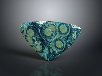 Triangular Teal Green Stone Decorative Piece With Circular Patterns And Natural Texture 3d model
