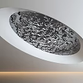 Elegant Circular Ceiling Design With Silver Wavy Texture White Frame And Soft Lighting 3d model
