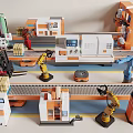 Modern Industrial Equipment CNC Machine Tool Factory Assembly Line Mechanical Equipment Mechanical Arm Forklift Lathe 3d model
