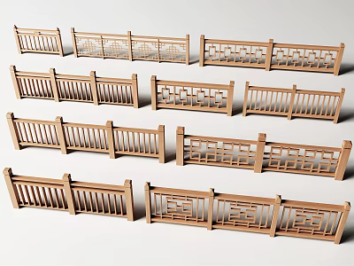 Railing Guardrail Fence Enclosing Wall Fence Protective Fence Wooden Railing 3d model