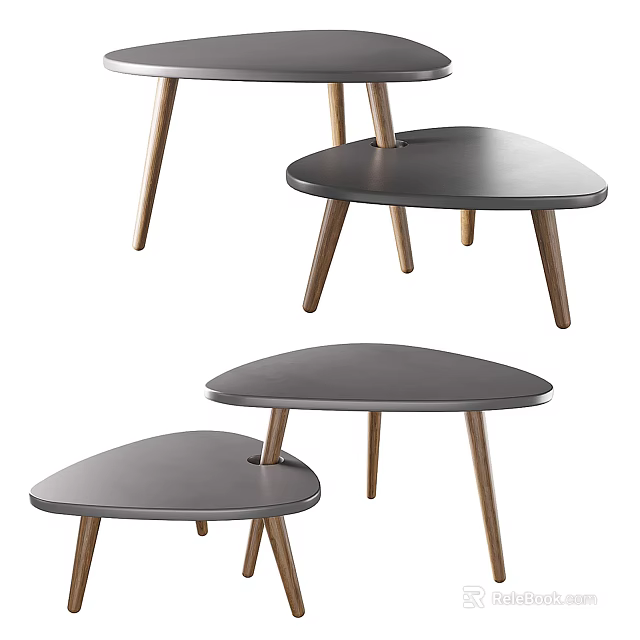 Elegant Modern Triangular Coffee Tables With Wooden Legs And Dark Surface Design 3d model