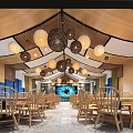 Classic Restaurant Interior Design With Stone Walls Wooden Elements And Bookshelves