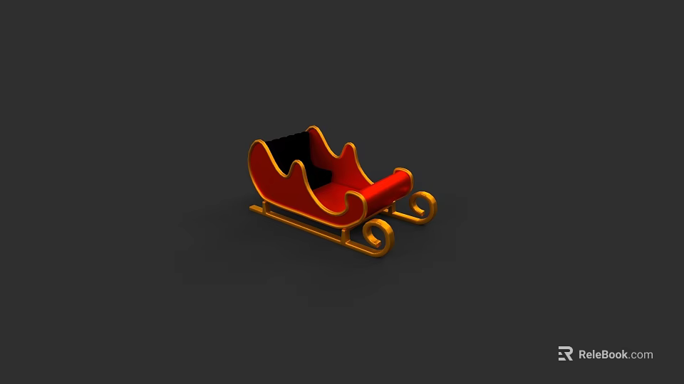 Traditional Red Christmas Sleigh With Golden Accents And Black Seat 3d model 
