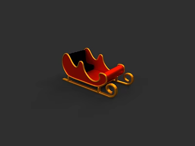 Traditional Red Christmas Sleigh With Golden Accents And Black Seat 3d model