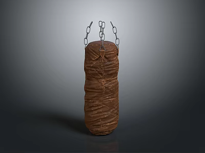 Durable Brown Leather Hanging Punching Bag With Metal Chains For Boxing Training 3d model
