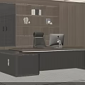 Luxury Modern Executive Office With Large Boss Desk Leather Chair And Full Wall Storage Cabinets