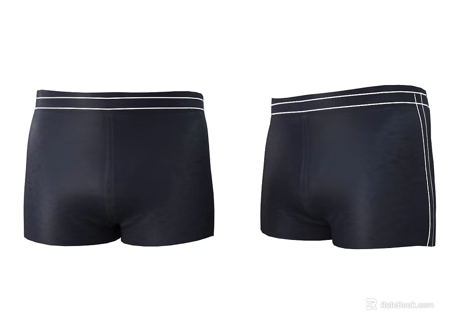 Men's Black Boxer Briefs Front and Back View With White Waistband Stripes 3d model 