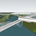 Modern Architectural Bridge Spanning Water With Green Space Trees And Buildings