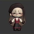 Cartoon Character With Long Brown Hair Red Glasses Red Top Black Skirt And Gold Pendant