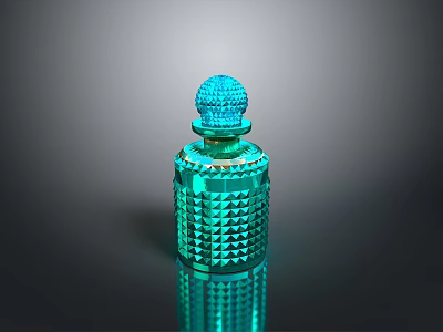 Woman Holding Elegant Green Perfume Bottle With Diamond Pattern And Spherical Lid 3d model