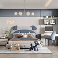 Cozy Kids Room Featuring Bear Ear Headboard Blue Gray Walls Dream Decor Desk And Chair