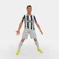 Man in Black White Striped Jersey with Jeep Logo White Shorts and Yellow Cleats Standing