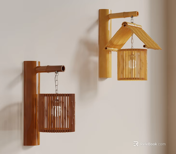 Rustic Bamboo Chandelier With Two Different Designs Wall Mounted For Interior Decor 3d model