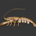 Golden Metallic Lobster Sculpture With Shiny Claws And Antennae On Dark Background