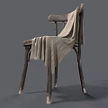 Vintage Wooden Leisure Chair With Beige Cloth Draped And Natural Wood Texture