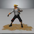 Blonde Haired Character In Sunglasses Gray Jacket Red Cross Shorts On Orange Glowing Ground