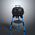 Portable Black Barbecue Grill With Blue Handles Stable Stand And Lower Tray