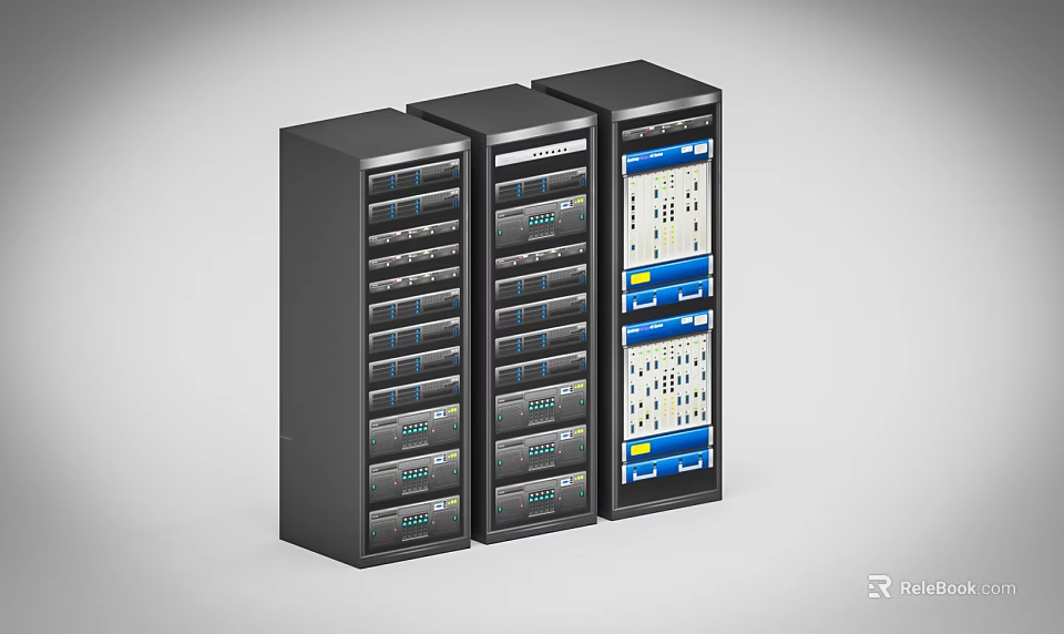 Black Server Racks Featuring Multiple Units For Data Center Network Equipment 3d model 