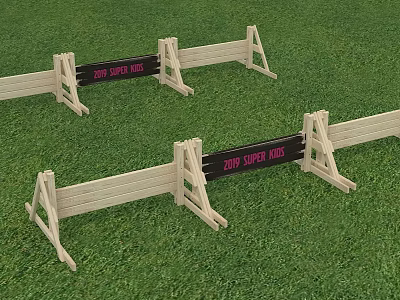 Wooden Dog Play Equipment With Obstacle Bars And Super King Sign On Grass Field 3d model