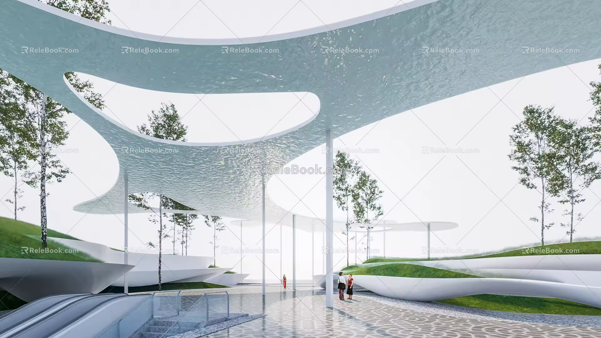 Modern subway exit special-shaped landscape gallery awning rest channel awning 3d model