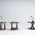 Modern Wooden Coffee Tables With Vases Branches And Different Leg Structures 3d model