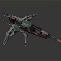 Futuristic Green And Gray Spaceship Model With Mechanical Wings And Engine Details