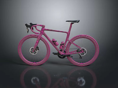 Pink Road Bicycle With Grid Texture And Black Handlebar Seat On Gray Background Reflection 3d model