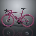 Pink Road Bicycle With Grid Texture And Black Handlebar Seat On Gray Background Reflection