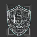 Fantasy Metal Shield With Blue Background Yellow Triangle And Red Eagle Emblem