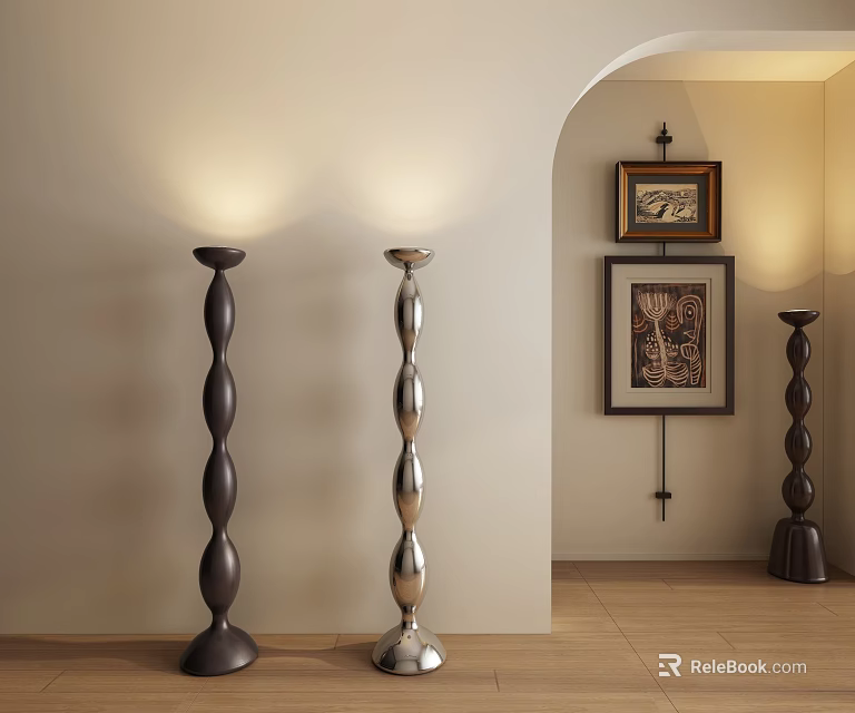 Elegant Modern Floor Lamps With Unique Curved Design And Art Wall Decorations 3d model 