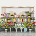 Vibrant Garden Decor Display With Wooden Multi Layer Flower Stand And Various Colored Potted Plants