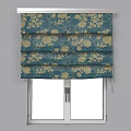 Elegant Roman Blinds In Blue Green Brown Fabric With Stylish Floral Patterns