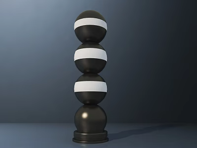 Modern Black Floor Lamp With Stacked Balls And White Stripes Design 3d model