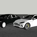 Two Stylish Black And White Cars Parked On Open Outdoor Road Scenic View