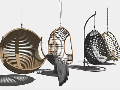 Stylish Hanging Chair Designs With Rattan Wicker And Wooden Swing Features 3d model