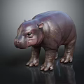 Realistic Baby Hippopotamus With Smooth Brown Skin Standing On Black Reflective Surface