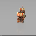 Playful Cartoon Water Vehicle With Red White Sails And Decorative Hull