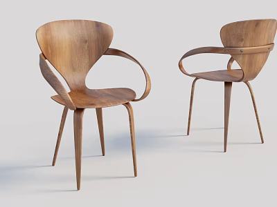 Wooden Dining Chairs With Curved Backrest Armrests And Slim Legs Modern Design 3d model