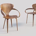 Wooden Dining Chairs With Curved Backrest Armrests And Slim Legs Modern Design