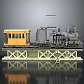 Model Train Showcased With Gray Locomotive And Yellow Carriage On Light Colored Platform