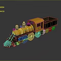 Yellow Steam Train Model With Black Cargo Car And Details On Gray Background